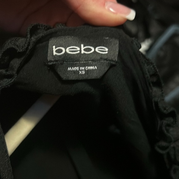 NEVER WORN! ALL Black Dressy Bebe Open Back Floral Ruffle Rompe - Picture 7 of 14